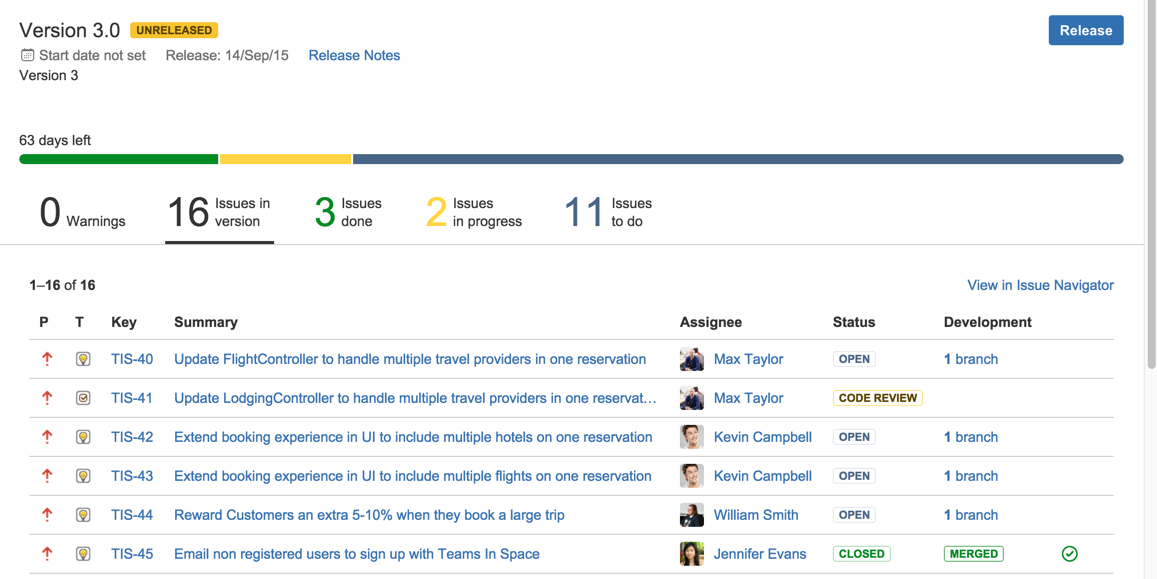 Using the release page to check the progress of a version | Jira